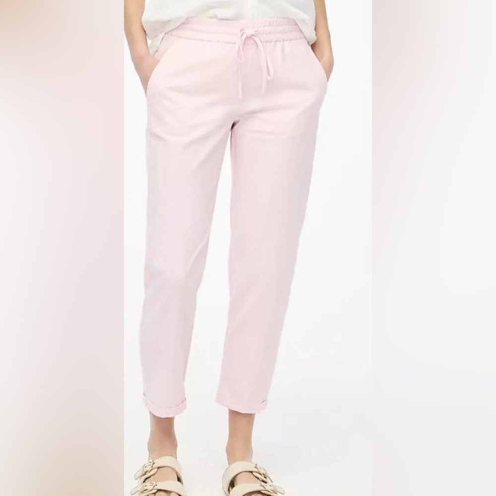 J Crew Linen-cotton blend drawstring pant Pink Size 18 Nwt